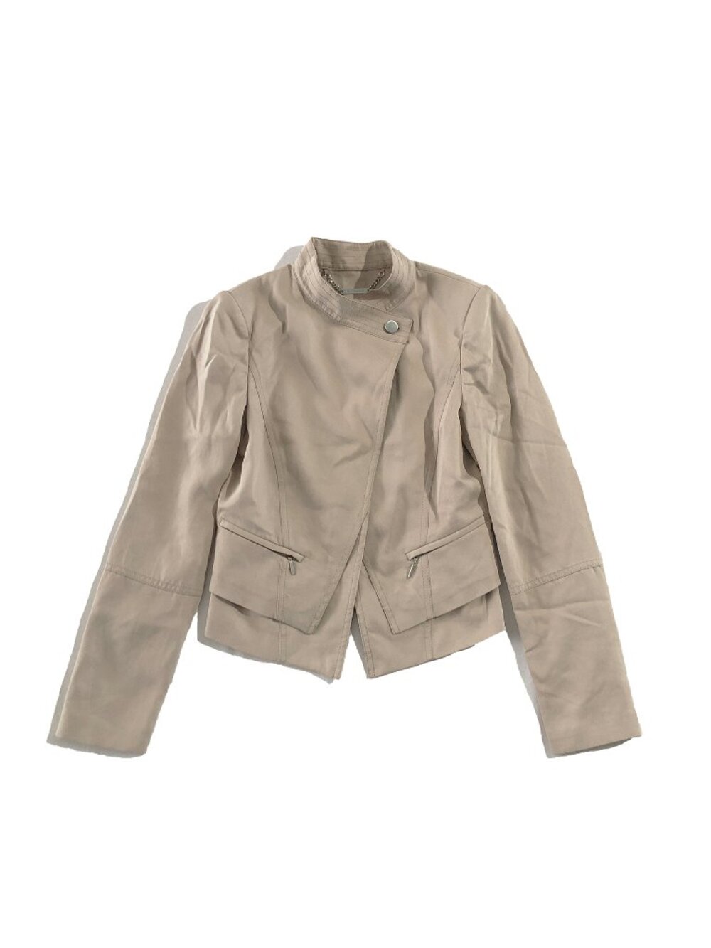 White House Black Market Jacket Sz 0 Beige Khaki Moto Crop Button Pocket Blazer